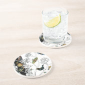 黒と白の背景の鳥と蝶 コースター (側面)