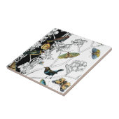 黒と白の背景の鳥と蝶 タイル (側面)