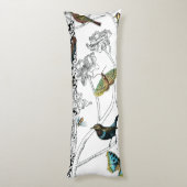 黒と白の背景の鳥と蝶 ボディピロー (裏面 (縦))