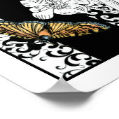 黒と白の背景の鳥と蝶 ポスター (角)