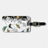 黒と白の背景の鳥と蝶 ラゲッジタグ (正面横)
