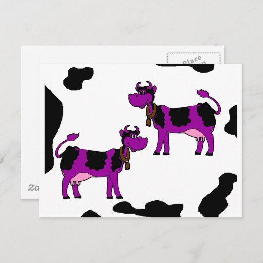 黒と白の背景を持つ紫色の牛 ポストカード (正面/裏面)