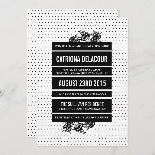 黒と白の色遮断ベビーシャワー招待状 招待状 (正面/裏面)