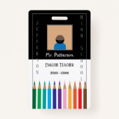 黒と白の色鉛筆先生IDバッジ バッジ (正面)