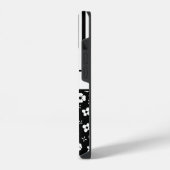 黒と白の花とストライプのモノグラム iPhoneケース (左側面)