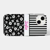 黒と白の花とストライプのモノグラム iPhoneケース (裏面横)