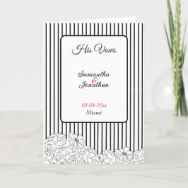 黒と白の花とストライプ彼の誓いカード サンキューカード