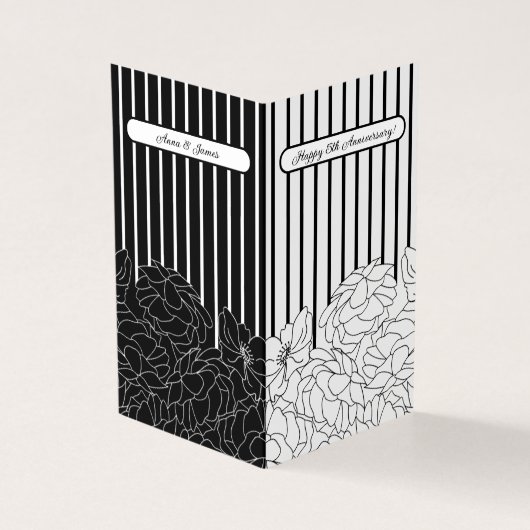 黒と白の花とストライプ折り畳みカード (外部)