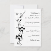 黒と白の花と蝶の返信カード 招待状 (裏面)