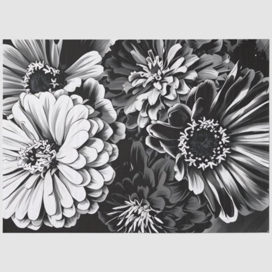 黒と白の花のティシュペーパー 薄葉紙 (正面)