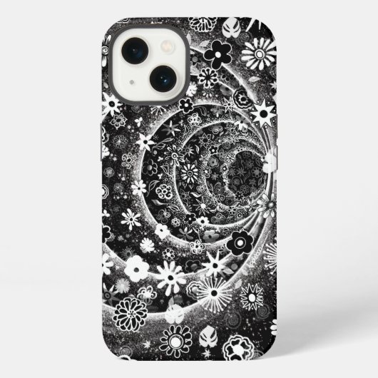 黒と白の花のトンネルデザイン iPhoneケース (裏面)