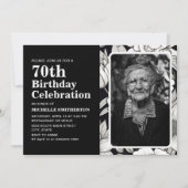 黒と白の花の写真 70歳の誕生日  招待状 (正面)