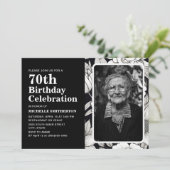 黒と白の花の写真 70歳の誕生日  招待状 (スタンド正面)