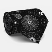 黒と白の花の幾何学模様 ネクタイ (ロール)