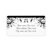黒と白の花の蔓 | オーダーメイド住所 ラベル (正面)