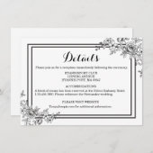 黒と白の花の詳細な花模様 招待状 (正面/裏面)