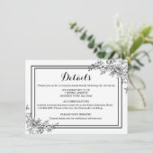 黒と白の花の詳細な花模様 招待状 (スタンド正面)