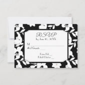 黒と白の花の返信カード 出欠カード (正面)