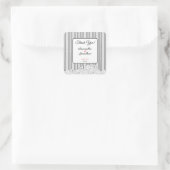 黒と白の花を付けたストライプ スクエアシール (バッグ)