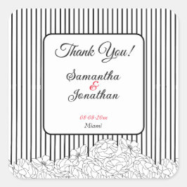 黒と白の花を付けたストライプ スクエアシール