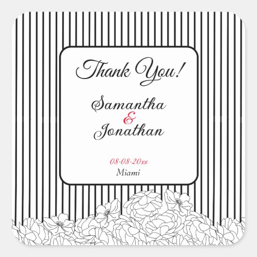 黒と白の花を付けたストライプ スクエアシール (正面)