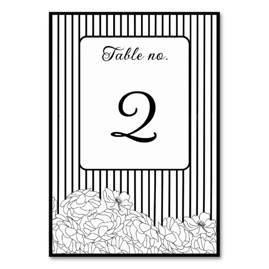 黒と白の花を付けたストライプ テーブルナンバー (正面)