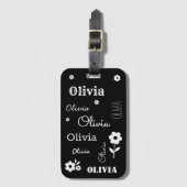 黒と白の花カスタマイズ、 ラゲッジタグ (正面縦)