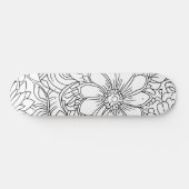 黒と白の花柄のデッキを自分でペイント スケートボード (横)