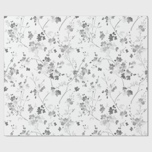 黒と白の花柄の包装紙 ラッピングペーパー (フラット)