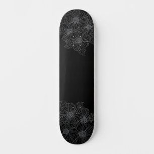 黒と白の花柄の自分でペイントできるスケボーデッキ スケートボード