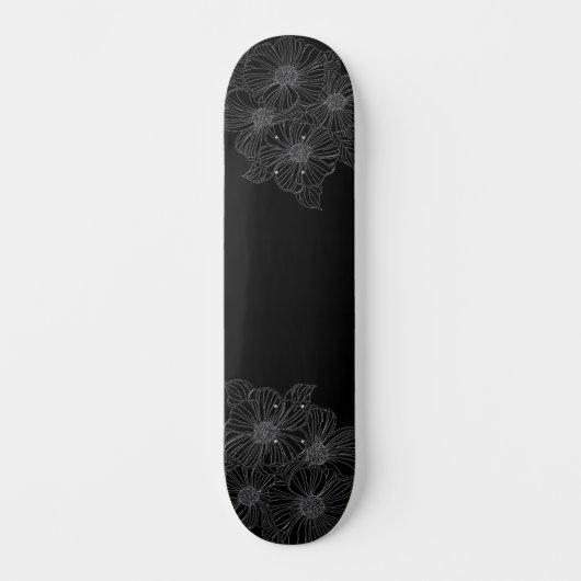 黒と白の花柄の自分でペイントできるスケボーデッキ スケートボード (正面)