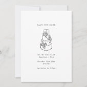 黒と白の花柄の落書き ミニマリストの結婚式のケーキ セーブザデート (正面)