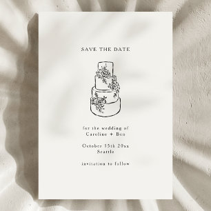 黒と白の花柄の落書き ミニマリストの結婚式のケーキ セーブザデート