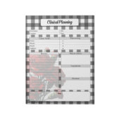 黒と白の花柄ギンガム _ 臨床計画 ノートパッド (回転)