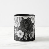 黒と白の花柄コーヒーマグ マグカップ (中央)