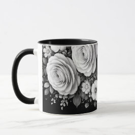 黒と白の花柄コーヒーマグ マグカップ