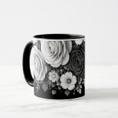 黒と白の花柄コーヒーマグ マグカップ (正面左)