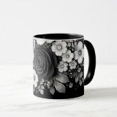 黒と白の花柄コーヒーマグ マグカップ (正面右)