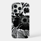 黒と白の花柄ボールドボタニカルデザイン iPhoneケース (裏面)