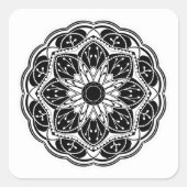 黒と白の花柄曼荼羅 スクエアシール (正面)