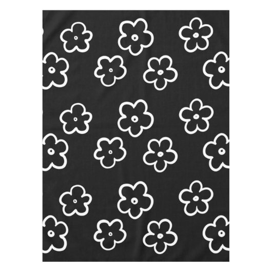 黒と白の花柄 テーブルクロス (正面)
