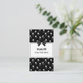 黒と白の花柄 ヘアサロン ヘアスタイリスト 名刺 (スタンド正面)