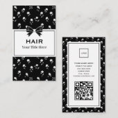 黒と白の花柄 ヘアサロン ヘアスタイリスト 名刺 (正面/裏面)