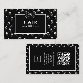 黒と白の花柄 ヘアサロン ヘアスタイリスト 名刺