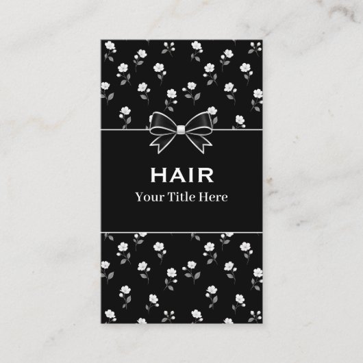 黒と白の花柄 ヘアサロン 美容師 スタイリスト 名刺 (正面)