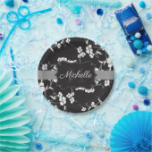 黒と白の花柄 ペーパープレート (パーティー)