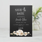 黒と白の花柄　保存日 招待状 (スタンド正面)