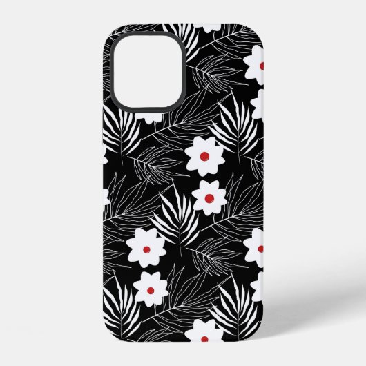 黒と白の花柄 iPhoneケース (裏面)