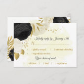 黒と白の花金ゴールド植物性食品の選択 出欠カード (正面/裏面)