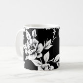 黒と白の花 コーヒーマグカップ (正面左)
